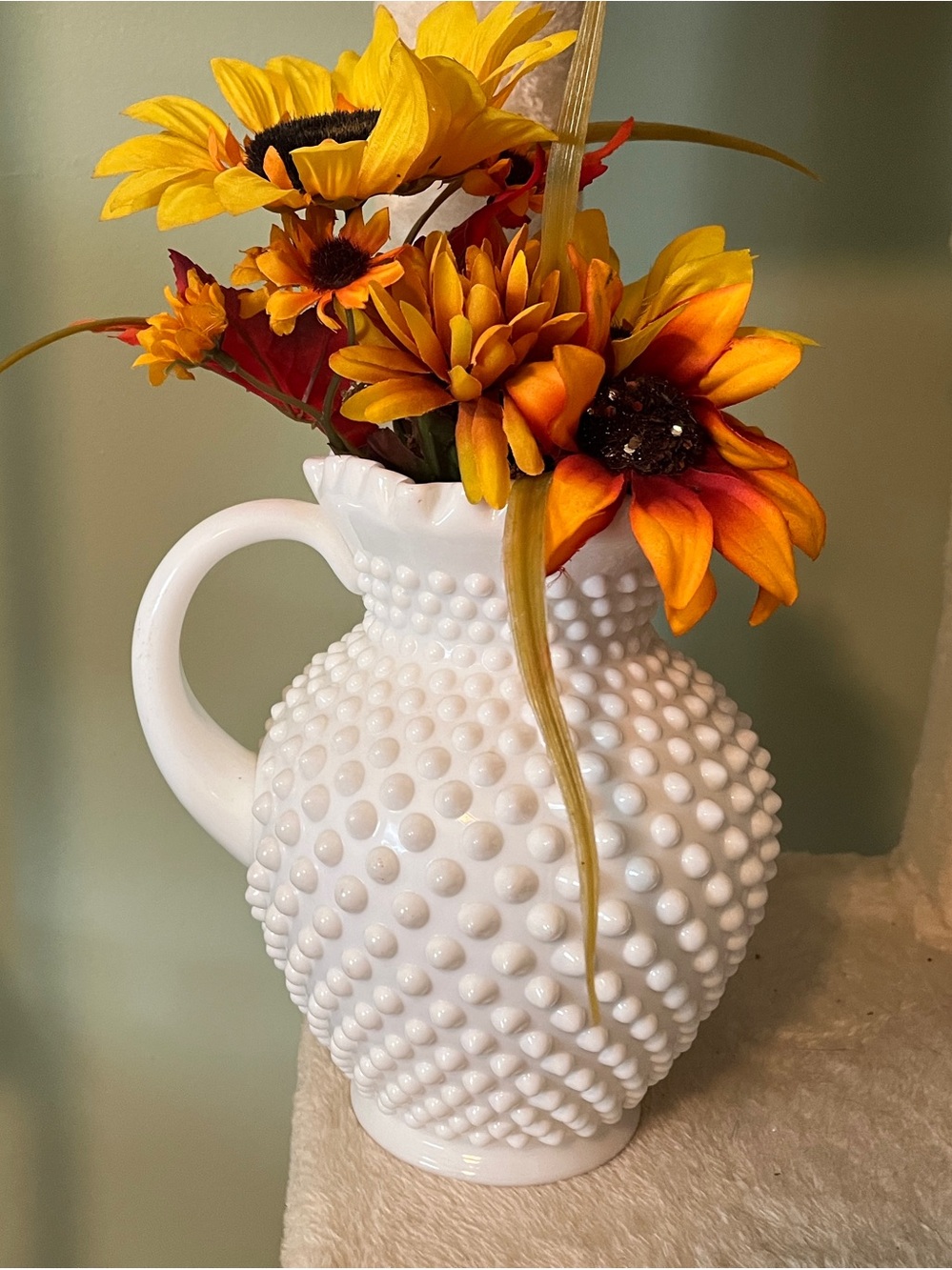 Fenton White Hobnail Milk Glass Pitcher Vase